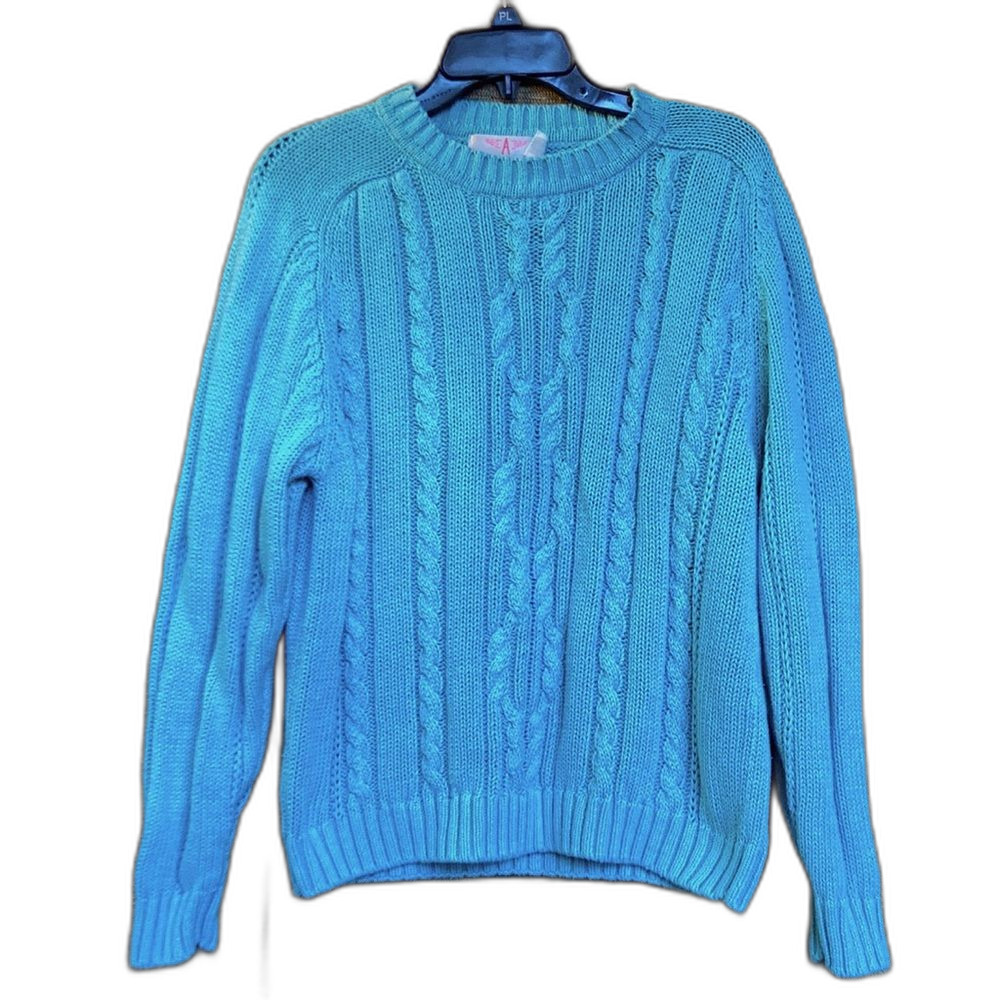 American Weekend ramie cotton cable sweater color aqua green